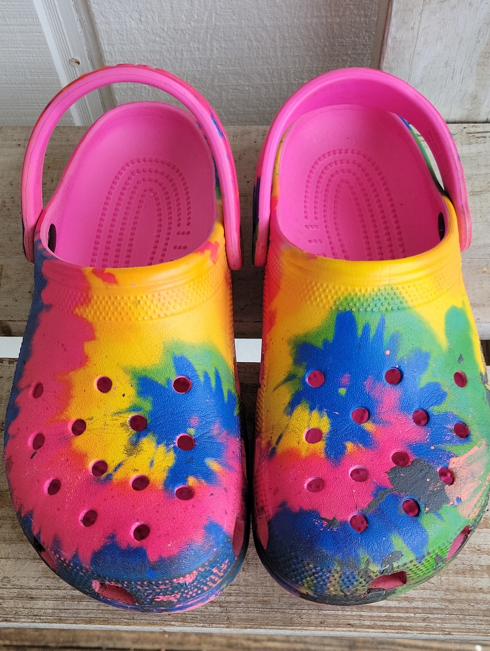 CROCS Tie-Dye Slip-On Clogs in Pink, Yellow, Blue, Green